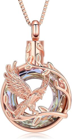 The Tree of Life Urn Necklace for Ashes Eagle Ring Cremation Jewelry Circle of Life Keepsake Memorial Pendant Human Pets Ash Holder Gift for Women Men in Kuwait