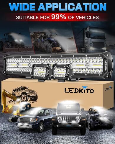 شريط إضاءة LED مقاس 20 بوصة ومجموعة أغطية LED مقاس 4 بوصات مكونة من قطعتين مع 16AWG 3 أسلاك لتسخير الأسلاك ومفتاح هزاز للطرق الوعرة وشريط إضاءة للطرق الوعرة وضوء عمل كومبو لبقعة الفيضانات من أجل Je-ep Pickup UTV Truck Tractor in Saudi Arabia