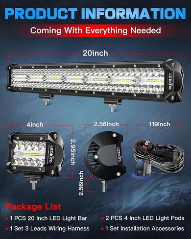 شريط إضاءة LED مقاس 20 بوصة ومجموعة أغطية LED مقاس 4 بوصات مكونة من قطعتين مع 16AWG 3 أسلاك لتسخير الأسلاك ومفتاح هزاز للطرق الوعرة وشريط إضاءة للطرق الوعرة وضوء عمل كومبو لبقعة الفيضانات من أجل Je-ep Pickup UTV Truck Tractor in Saudi Arabia