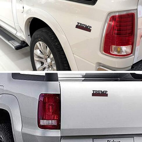 ملصق شعار Universal Trump Edition شعار استبدال سيارة شاحنة SUV متوافق مع Ford F150 Jeep Dodger شيفروليه شارة الباب الخلفي شارة الشبكة الأمامية غطاء محرك السيارة (فضي + أحمر) in Kuwait