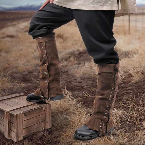 Medieval Leg Covers Slim Fit Pirate Renaissance Faux Leather Steampunk Costume for Boots in Saudi Arabia