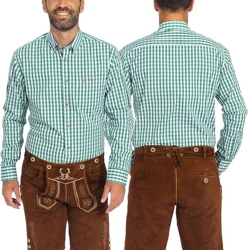 قمصان BAVARIA TRACHTEN German Oktoberfest للرجال - قميص Lederhosen الألماني الأصيل للرجال - القميص البافاري الأصلي لزي Lederhosen - أحمر مربعات - كلاسيكي - مقاس L in Kuwait