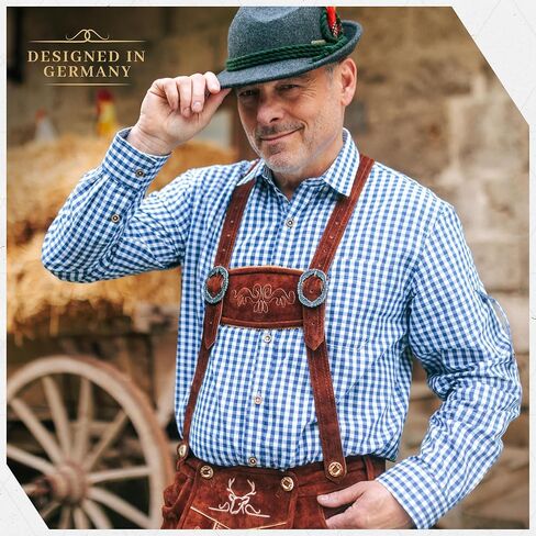 قمصان BAVARIA TRACHTEN German Oktoberfest للرجال - قميص Lederhosen الألماني الأصيل للرجال - القميص البافاري الأصلي لزي Lederhosen - أحمر مربعات - كلاسيكي - مقاس L in Kuwait