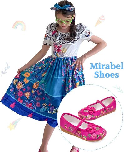 Encanto Mirabel Isabela Shoes for Girls Costume Cosplay Dress Up Embroidery Mary-Jane Ballet Shoes Purple in Kuwait