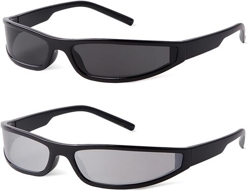 Y2K Wrap Around Sunglasses for Women Men Small Narrow Frame Rectangle Sunglasses 90s Small Face Futuristic Sports Shades in Kuwait