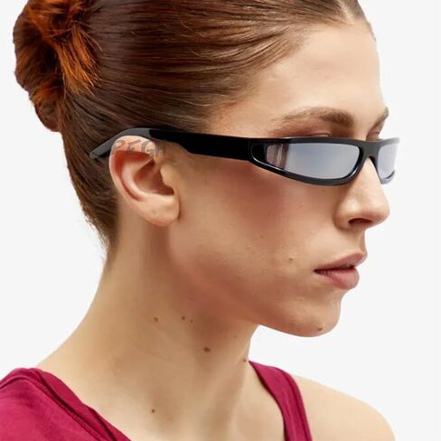 Y2K Wrap Around Sunglasses for Women Men Small Narrow Frame Rectangle Sunglasses 90s Small Face Futuristic Sports Shades in Kuwait