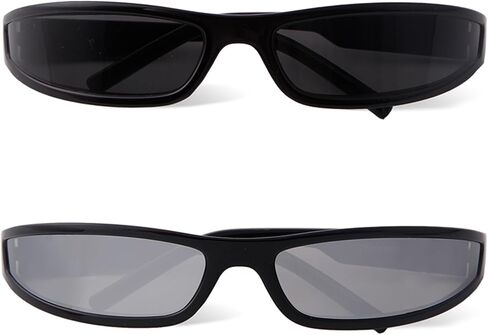 Y2K Wrap Around Sunglasses for Women Men Small Narrow Frame Rectangle Sunglasses 90s Small Face Futuristic Sports Shades in Kuwait