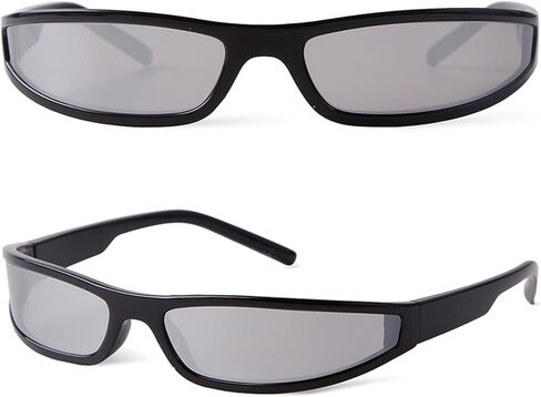 Y2K Wrap Around Sunglasses for Women Men Small Narrow Frame Rectangle Sunglasses 90s Small Face Futuristic Sports Shades in Kuwait