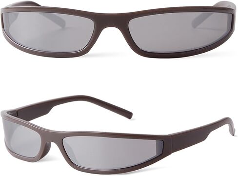 Y2K Wrap Around Sunglasses for Women Men Small Narrow Frame Rectangle Sunglasses 90s Small Face Futuristic Sports Shades in Kuwait