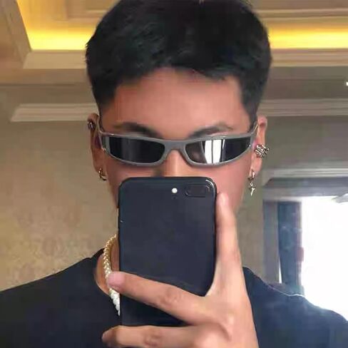 Y2K Wrap Around Sunglasses for Women Men Small Narrow Frame Rectangle Sunglasses 90s Small Face Futuristic Sports Shades in Kuwait