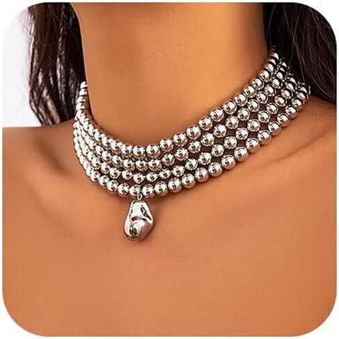 fxmimior 4 Tier Boho Women Multilayer 1920s Necklace Chunky Dainty Beads Layered Choker Necklaces Handmade Beads Fashion Chunky Pendant Multilayer Adjustable Layering Chain Necklaces for Women in Kuwait