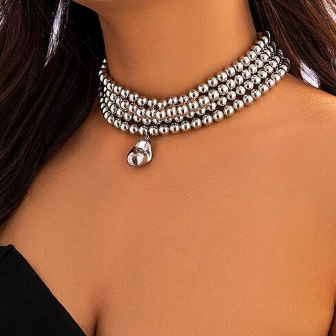 fxmimior 4 Tier Boho Women Multilayer 1920s Necklace Chunky Dainty Beads Layered Choker Necklaces Handmade Beads Fashion Chunky Pendant Multilayer Adjustable Layering Chain Necklaces for Women in Kuwait