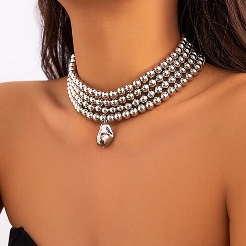 fxmimior 4 Tier Boho Women Multilayer 1920s Necklace Chunky Dainty Beads Layered Choker Necklaces Handmade Beads Fashion Chunky Pendant Multilayer Adjustable Layering Chain Necklaces for Women in Kuwait