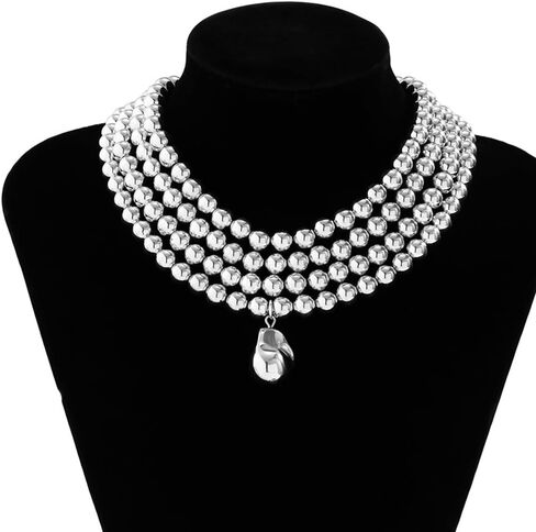fxmimior 4 Tier Boho Women Multilayer 1920s Necklace Chunky Dainty Beads Layered Choker Necklaces Handmade Beads Fashion Chunky Pendant Multilayer Adjustable Layering Chain Necklaces for Women in Kuwait