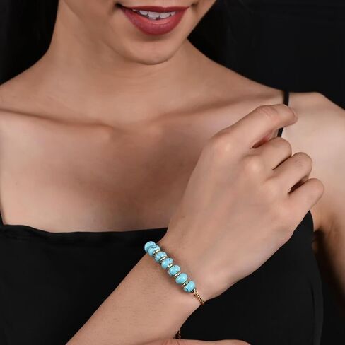 Gempires Natural Amazonite Beads Bolo Bracelet, 14k Yellow Gold Plated Handmade Jewerly, Adjustable Bracelets For Women (Amazonite) in Saudi Arabia