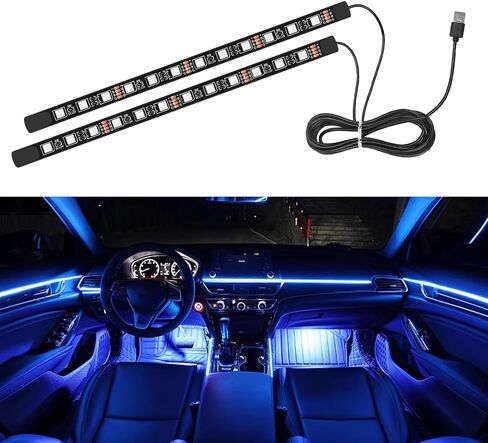 ضوء السيارة الداخلي، شريط إضاءة محيط LED للسيارة، أضواء جو داخلي نيون، منفذ USB 12 فولت، مصباح ديكور داخلي للسيارة تحت لوحة القيادة (USB+أزرق) in Saudi Arabia