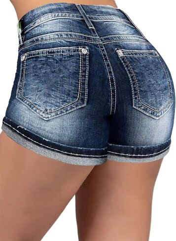 Flamingals Women's Ripped Stretchy Jean Shorts Mid Rise Skinny Denim Shorts Distressed Frayed Raw Hem Casual Summer Shorts in Saudi Arabia