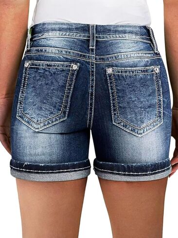 Flamingals Women's Ripped Stretchy Jean Shorts Mid Rise Skinny Denim Shorts Distressed Frayed Raw Hem Casual Summer Shorts in Saudi Arabia