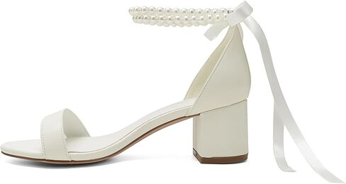 Women's Block Heels Pearl Chunky Sandals,Low Heel Satin Open Toe Wedding Dress Pump Shoes in Saudi Arabia
