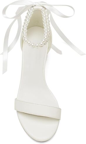 Women's Block Heels Pearl Chunky Sandals,Low Heel Satin Open Toe Wedding Dress Pump Shoes in Saudi Arabia