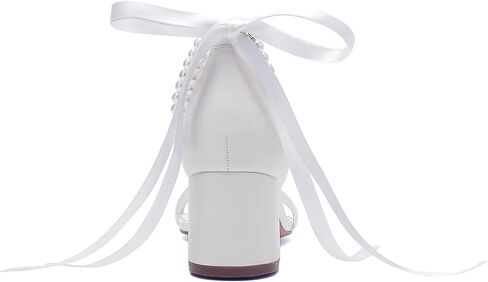Women's Block Heels Pearl Chunky Sandals,Low Heel Satin Open Toe Wedding Dress Pump Shoes in Saudi Arabia