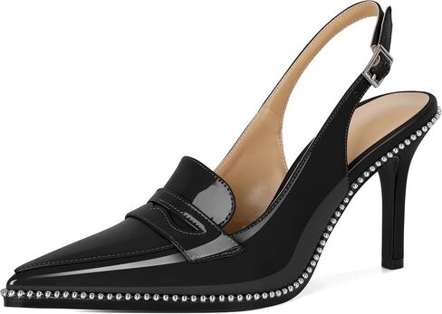 SAMMITOP Womens Slingback Stiletto High Heels Closed Pointed Toe Pumps Silver Beaded Buckle Strap Fashion Office Dress Shoes 3.5 Inch in Saudi Arabia