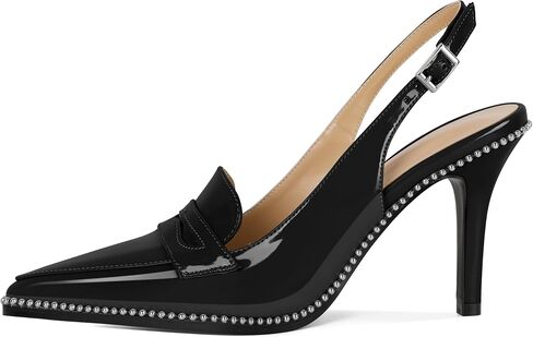 SAMMITOP Womens Slingback Stiletto High Heels Closed Pointed Toe Pumps Silver Beaded Buckle Strap Fashion Office Dress Shoes 3.5 Inch in Saudi Arabia