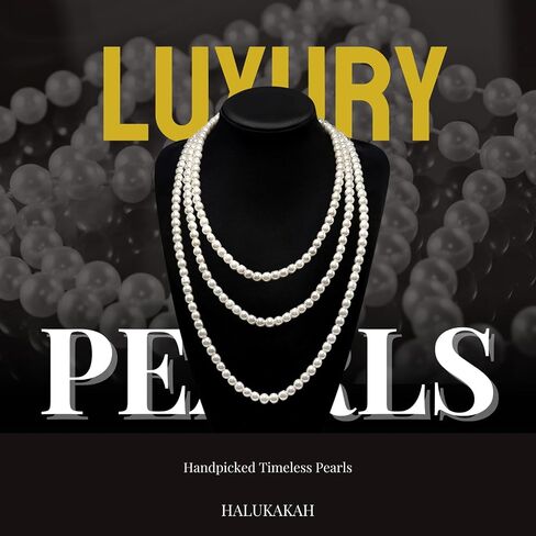 Halukakah 1920s Long Pearl Necklace for Women - Exquisite Natural Cultured Pearls - Luxurious 8mm Strand with Timeless Elegance - Length 60"/71" - Perfect for Special Occasions in Saudi Arabia