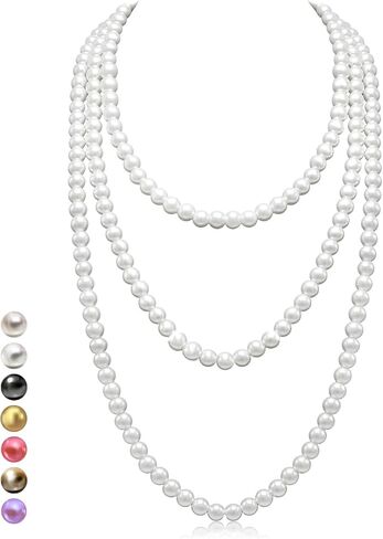 Halukakah 1920s Long Pearl Necklace for Women - Exquisite Natural Cultured Pearls - Luxurious 8mm Strand with Timeless Elegance - Length 60"/71" - Perfect for Special Occasions in Saudi Arabia