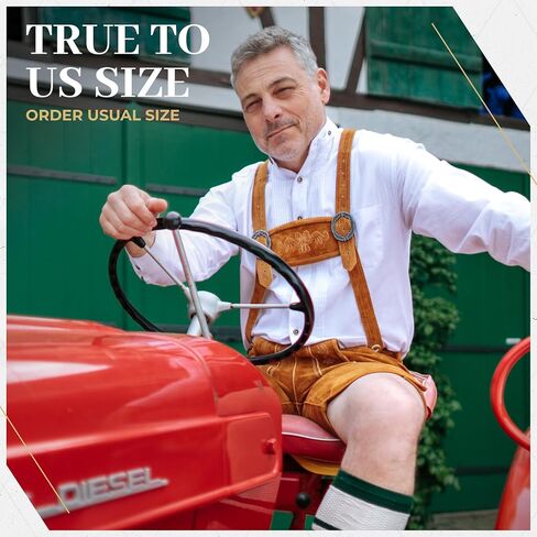 Lederhosen للرجال - جلد طبيعي أصلي من Lederhosen الألماني للرجال، زي مهرجان أكتوبر - قصير بني فاتح in Kuwait