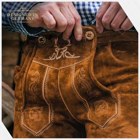 Lederhosen للرجال - جلد طبيعي أصلي من Lederhosen الألماني للرجال، زي مهرجان أكتوبر - قصير بني فاتح in Kuwait