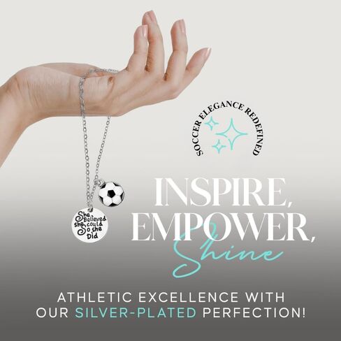 Sportybella - Soccer Necklace, Silver Soccer Jewelry - Girls She Believed She Could So She Did Pendent - Soccer Player Gifts in Saudi Arabia