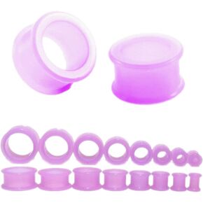 1 PAIR (2pcs) PURPLE SILICONE FLAT FLARE TUNNELS Double Flare Gauges Thin Soft Flexible Flesh Plugs 1018