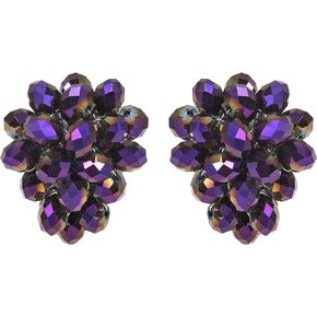 AeraVida Royal Forest Purple Fashion Crystal Grape Base Metal Clip On Earrings | Classic Sterling Silver Cuff Earrings for Women | Gift for Daughter, Mother’s Day, Statement Fashion