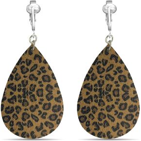 Aloha Earrings Faux Leather Clip Earrings Teardrop Leaf Earrings for Women-Lightweight, Colorful Clipons, Trendy Drop