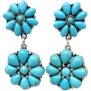 Emulily Western Concho Dangling Clip on Earrings Navajo (Turquoise)