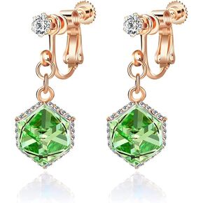 Cube Austrian Crystal Drop Clip On Dangle Earrings for Women Non Pierced 14K Rose Gold Plated Hypoallergenic Jewelry in Kuwait