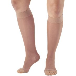Ames Walker AW Style 41 Sheer Support 15-20 mmHg Moderate Compression Open Toe Knee High Stockings Nude Medium