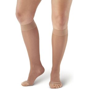 Ames Walker AW Style 41 Sheer Support 15-20 mmHg Moderate Compression Open Toe Knee High Stockings Nude Medium