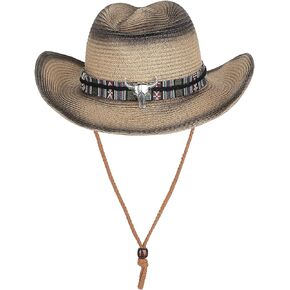 Men Women Classic Western Cowboy Cowgirl Straw Hat Shapeable Wide Brim Summer Beach Staw Sun Hat with Chin Strap