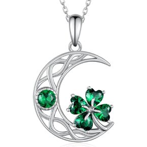 Four Leaf Clover Necklace 925 Sterling Silver St Patricks Day Shamrock Pendant Necklaces Irish Jewelry Gifts for Women Teens Girls