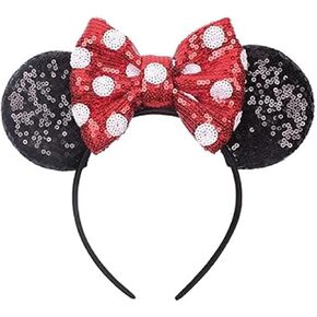 GEZISAN Mouse Ears Bow Headband for Christmas Halloween Disney Party, Glitter Sequin Headband Hair Bands Hair Accessories in Kuwait