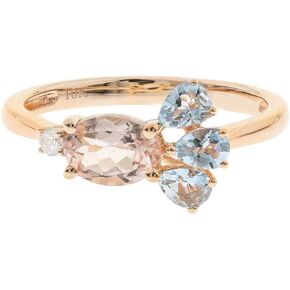Gin and Grace 10K Rose Gold Genuine Aquamarine & Genuine Morganite Ring with Diamonds for women | Ethically, authentically & organically sourced (Oval & Pear) shaped Aquamarine hand-crafted jewelry for her | Aquamarine Ring for women