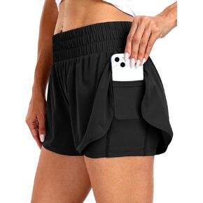 Haimont Women's Running Shorts 2 in 1 High Waisted Athletic Shorts with Drawstring Pockets 3" Compression Liner Shorts