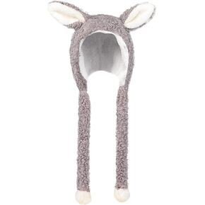 Winter Furry Cute Bear Ear Beanie Hat Women Thermal Fuzzy Animal Critter Hat with Earflap Girls Plush Windproof Soft Cap Gift