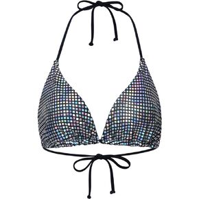 Floerns Women's Bikini Top Only Shiny Tie Back Halter Triangle Swimsuit Top