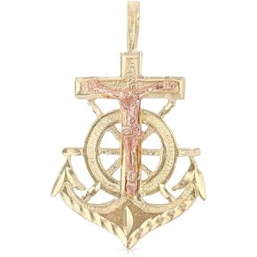 Ioka - 14K Two Tone Gold Religious Crucifix Anchor Charm Small Pendant For Necklace or Chain