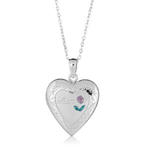 AVORA 925 Sterling Silver Heart Photo Locket Pendant Necklace with 18" Chain