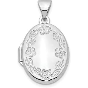 10k White Gold 17mm Oval Leaf Floral Hand Engraved Locket 24 mm x 14 mm
