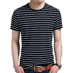 Men's Striped T-Shirt Short Sleeve Casual Cotton Stripe Tee Shirts